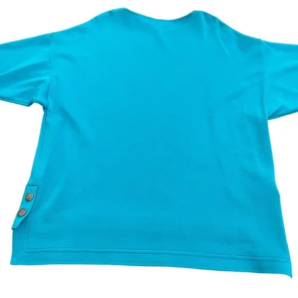 St. John Teal Knitted Top Wool Blend Button Detail, Size S - Picture 2 of 7